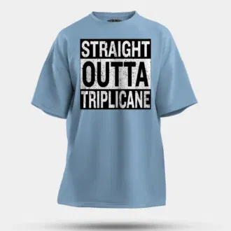 Straight outta triplicane men/unisex oversized t-shirt in baby blue color