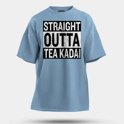 Straight outta tea kadai men/unisex oversized t-shirt in baby blue color