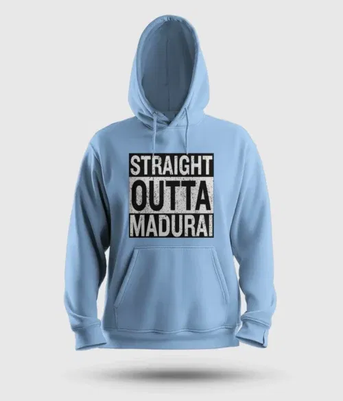 Straight outta madurai men/unisex hoodie in baby blue color