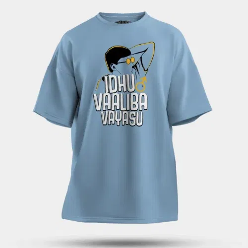 Idhu vaaliba vayasu men/unisex oversized t-shirt in baby blue color