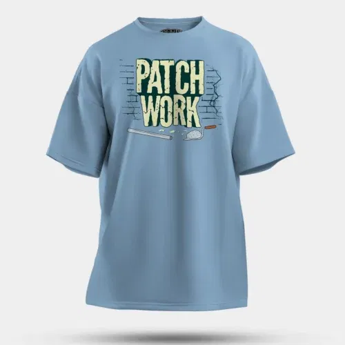 Patch work men/unisex oversized t-shirt in baby blue color