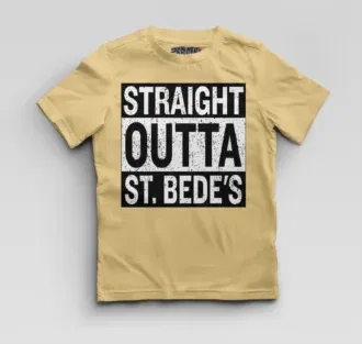 Straight outta st. Bedes boys round neck t-shirt in beige color