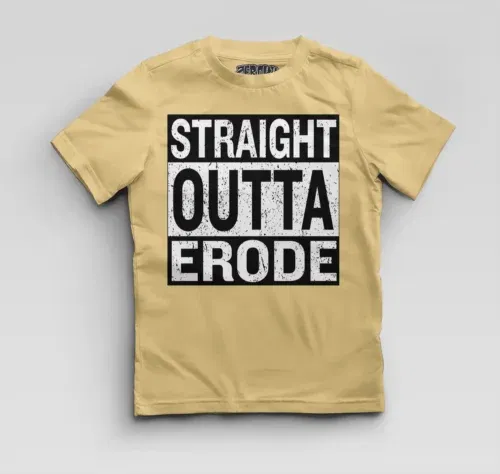 Straight outta erode boys round neck t-shirt in beige color