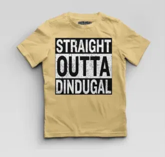 Straight outta dindugal boys round neck t-shirt in beige color