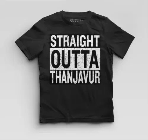 Straight outta thanjavur boys round neck t-shirt in black color