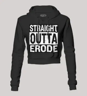 Straight outta erode women's crop hoodies in black color