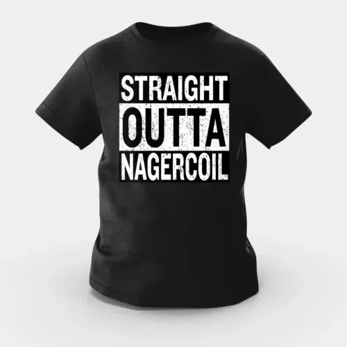 Straight outta nagercoil girls round neck t-shirt in black color