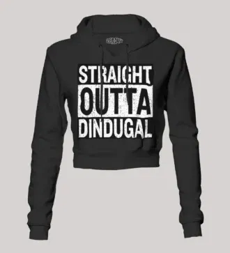 Straight outta dindugal women's crop hoodies in black color