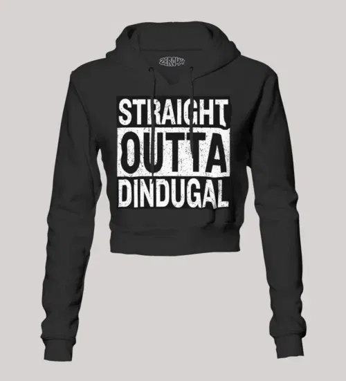 Straight outta dindugal women's crop hoodies in black color