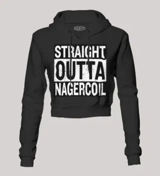 Straight outta nagercoil women's crop hoodies in black color