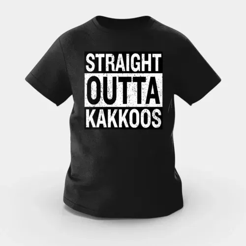 Straight outta kakkoos girls round neck t-shirt in black color