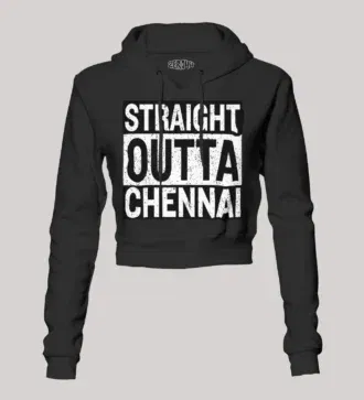 Straight outta chennai women's crop hoodies in black color