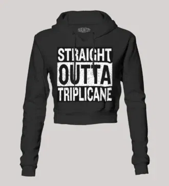 Straight outta triplicane women's crop hoodies in black color