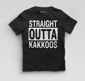 Straight outta kakkoos boys round neck t-shirt in black color