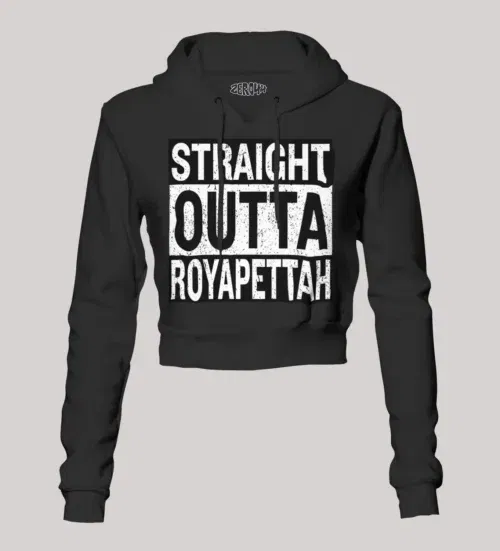 Straight outta royapettah women's crop hoodies in black color