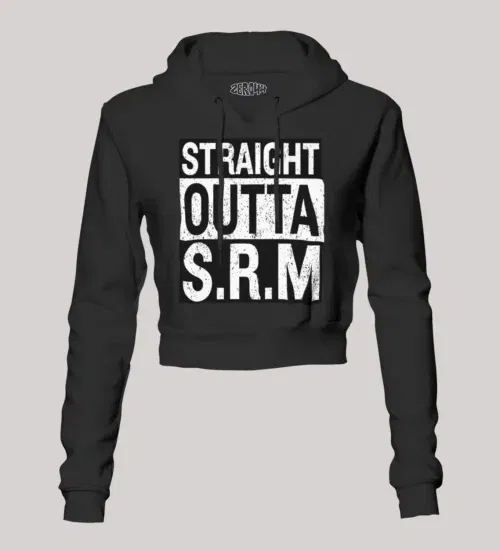 Straight outta srm university women's crop hoodies in black color