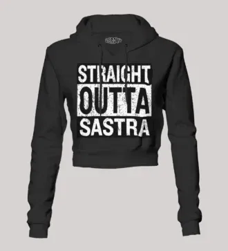 Straight outta sastra women's crop hoodies in black color