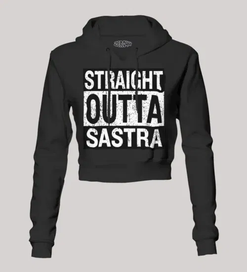 Straight outta sastra women's crop hoodies in black color