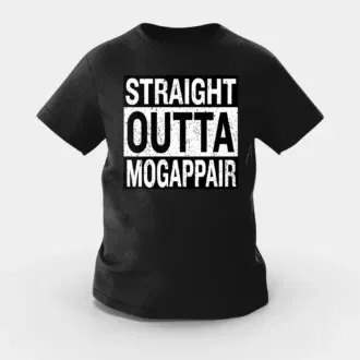 Straight outta mogappair girls round neck t-shirt in black color