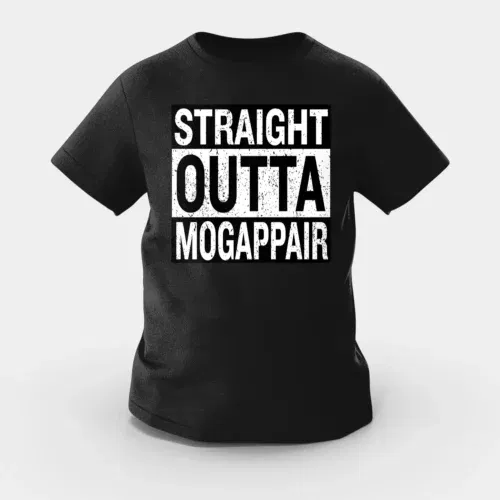 Straight outta mogappair girls round neck t-shirt in black color