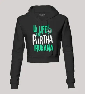 Un life la oru partha irukana women's crop hoodies in black color