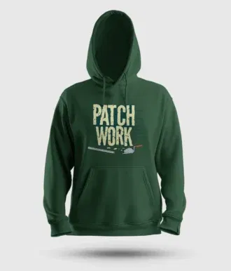 Patch work men/unisex hoodie in bottle green color