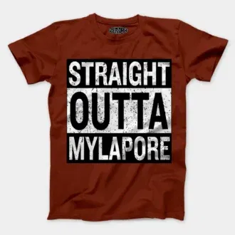 Straight outta mylapore men/unisex t-shirt in brick red color