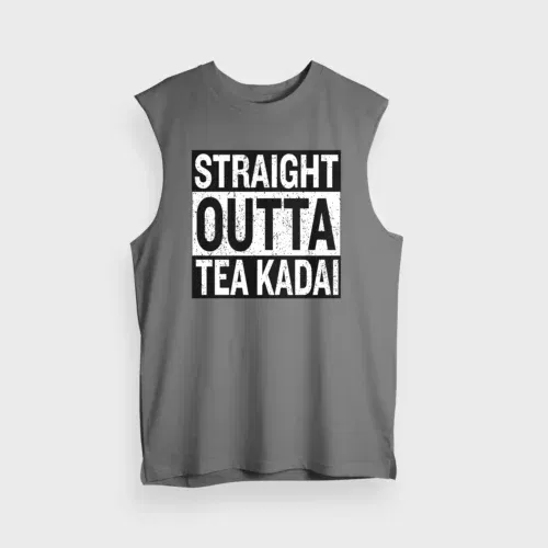 Straight outta tea kadai men/unisex tank top in charcoal melange color