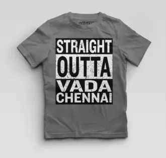 Straight outta vada chennai boys round neck t-shirt in charcoal melange color