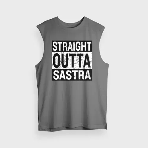 Straight outta sastra men/unisex tank top in charcoal melange color