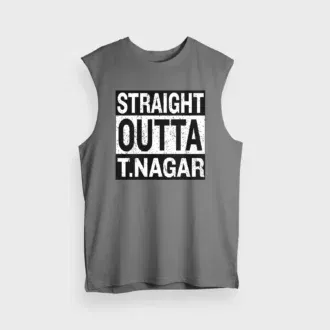 Straight outta t-nagar men/unisex tank top in charcoal melange color