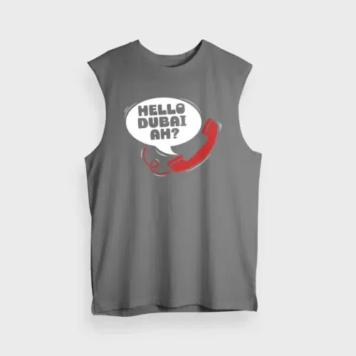 Hello dubai ah? Men/unisex tank top in charcoal melange color