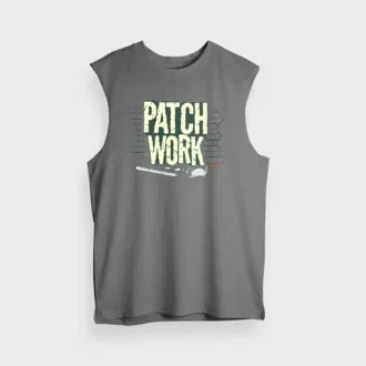 Patch work men/unisex tank top in charcoal melange color