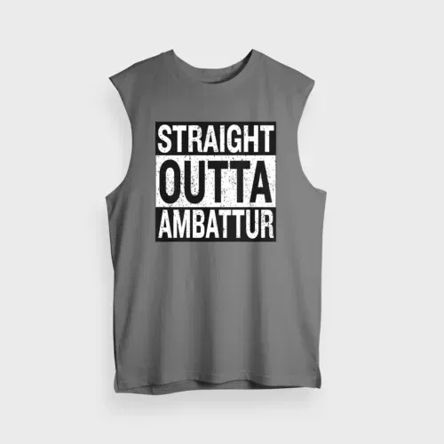 Straight outta ambattur men/unisex tank top in charcoal melange color