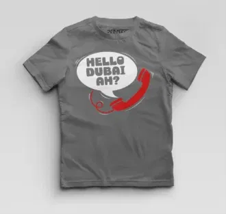 Hello dubai ah? Boys round neck t-shirt in charcoal melange color