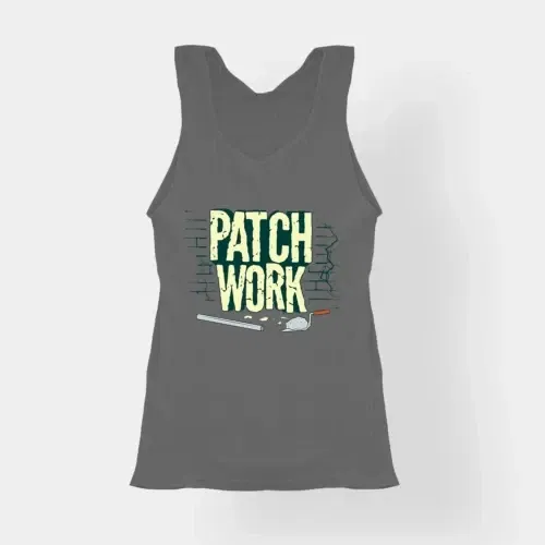 Patch work women's tank top in charcoal melange color