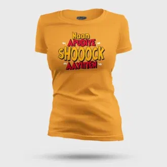 Naan apudiye shoooock aayitten women's t-shirt in golden yellow color