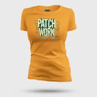 Patch work women's t-shirt in golden yellow color