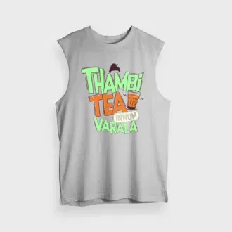 Thambi tea innum varala men/unisex tank top in grey melange color