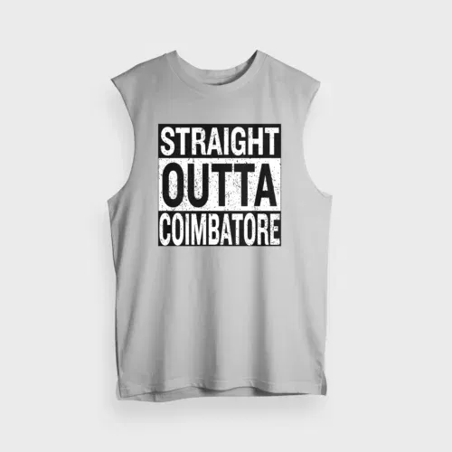 Straight outta coimbatore men/unisex tank top in grey melange color