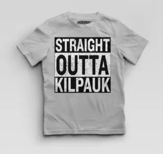 Straight outta kilpauk boys round neck t-shirt in grey melange color