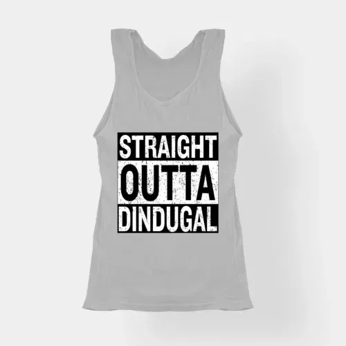 Straight outta dindugal women's tank top in grey melange color