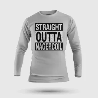 Straight outta nagercoil men/unisex long sleeve t-shirt in grey melange color