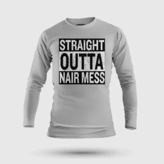 Straight outta nair mess men/unisex long sleeve t-shirt in grey melange color