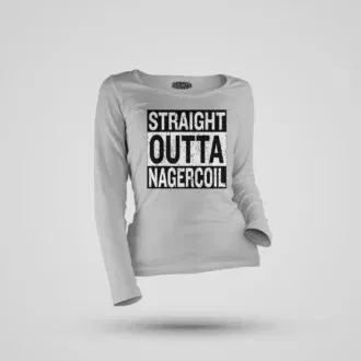 Straight outta nagercoil women's long sleeve t-shirt in grey melange color