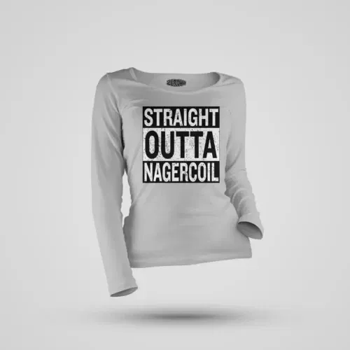 Straight outta nagercoil women's long sleeve t-shirt in grey melange color