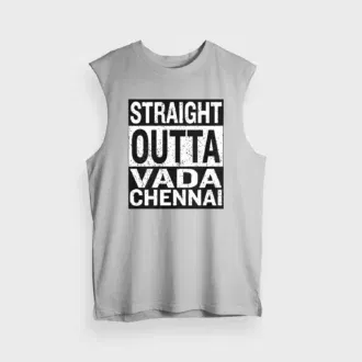 Straight outta vada chennai men/unisex tank top in grey melange color