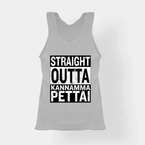 Straight outta kannamma pettai women's tank top in grey melange color