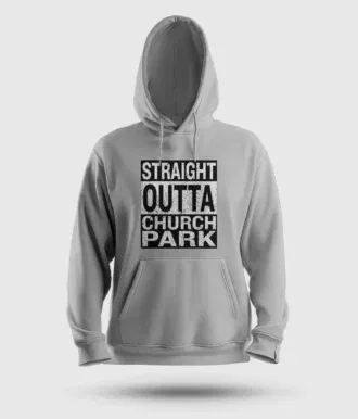 Straight outta church park men/unisex hoodie in grey melange color