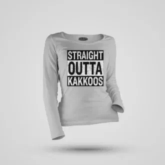 Straight outta kakkoos women's long sleeve t-shirt in grey melange color